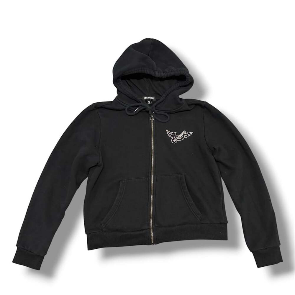 True Religion Crystal Zip Hoodie Size Large Black